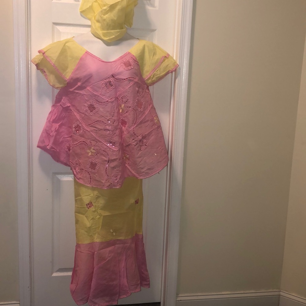 NWOT pink/yellow  3pcs a line top, wrapper & scarf